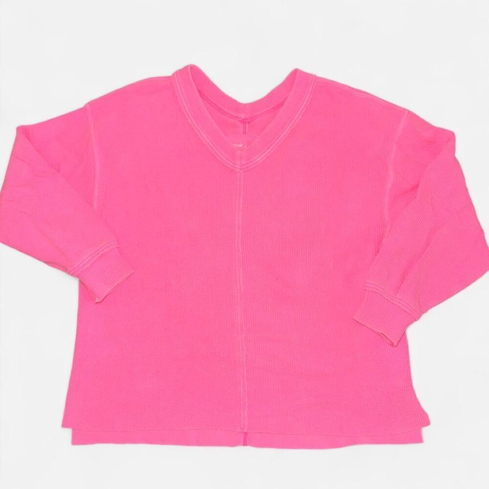 Aerie Highlighter Pink Oversized V-Neck Sweatshirt/Sweater; Size MEDIUM